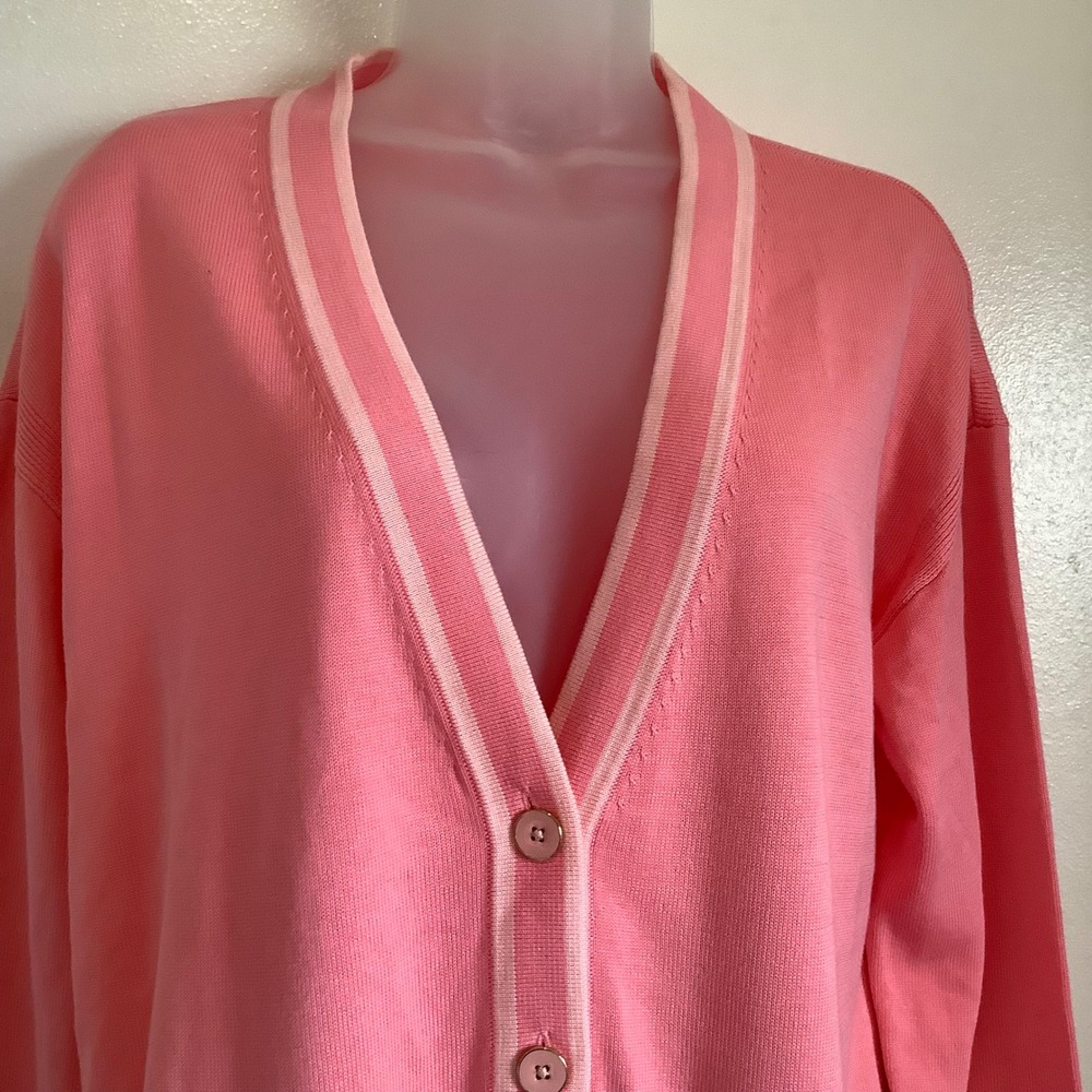Talbots Womens Pink Cotton Rayon V-Neck Button Front Longline Cardigan Sweater M